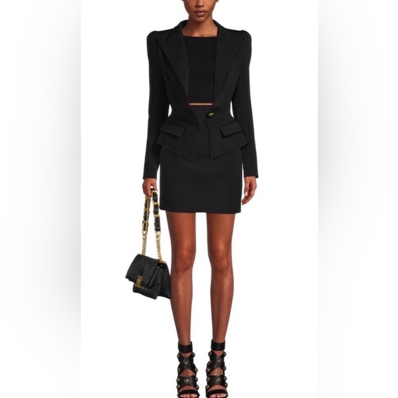 Black Satin Lapel Single Button Blazer Shoulder Pads Size Small